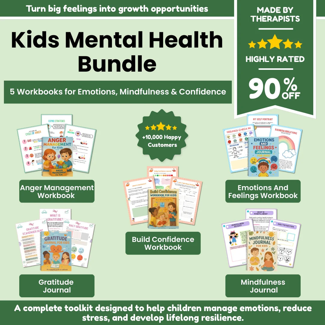Kids Mental Health Bundle – 5-in-1 Workbooks & Journals | Emotions, Confidence, Mindfulness, Gratitude & Anger Management