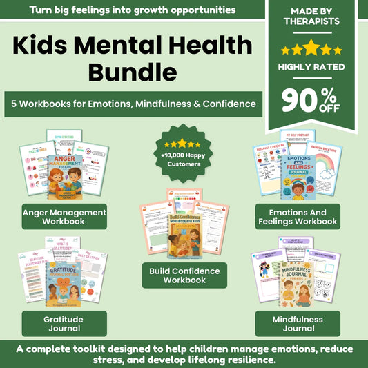 Kids Mental Health Bundle – 5-in-1 Workbooks & Journals | Emotions, Confidence, Mindfulness, Gratitude & Anger Management