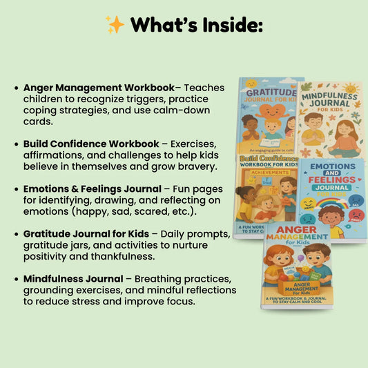 Kids Mental Health Bundle – 5-in-1 Workbooks & Journals | Emotions, Confidence, Mindfulness, Gratitude & Anger Management