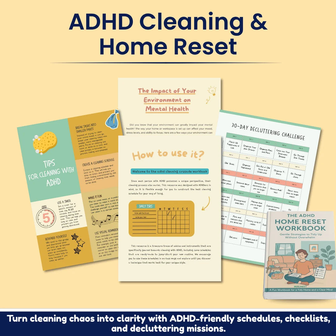 ADHD cleaning and home reset workbook sample page