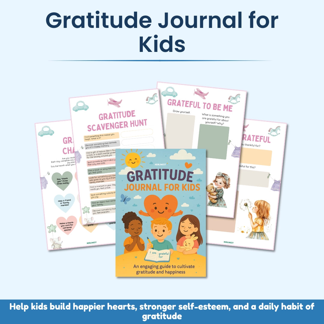 Gratitude journal for kids with positive mindset activities, self-esteem prompts, family reflection, and daily gratitude pages