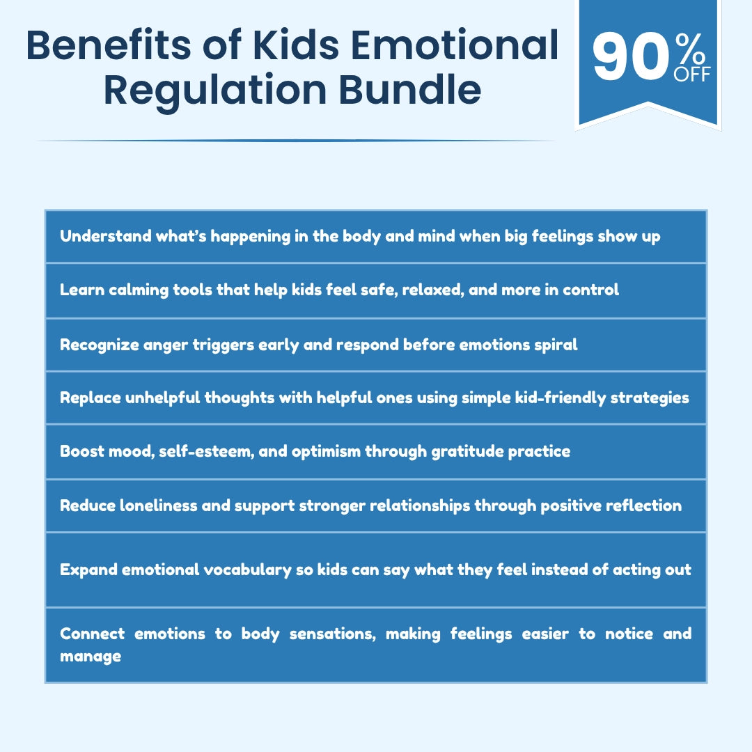 Printable calm down toolkit for children with anger management worksheets, feelings journal pages, gratitude activities, and nervous system exercises