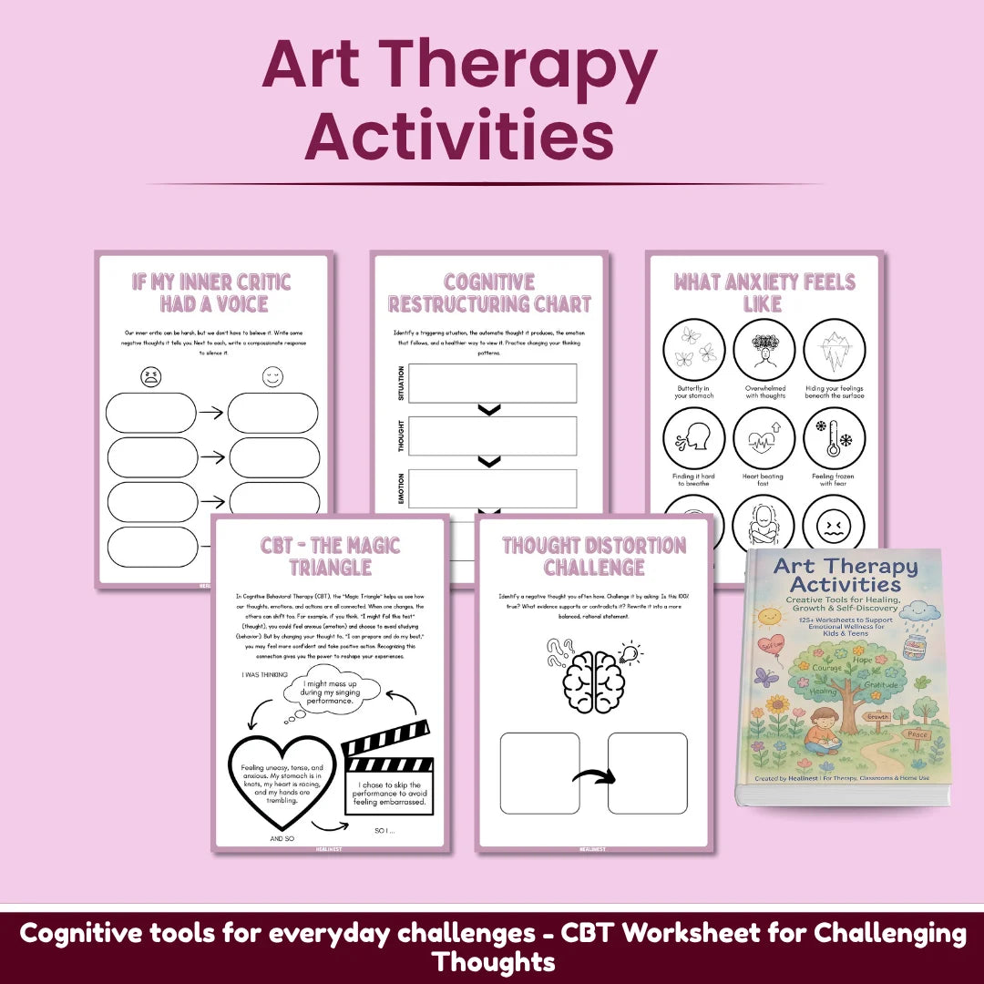 Grief support art therapy worksheets for children and teens